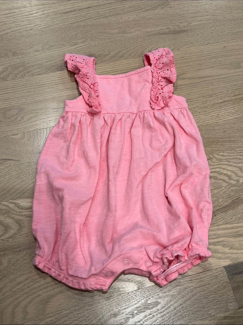 Carter's Coral Pink Eyelet Flutter Strap Bubble Romper